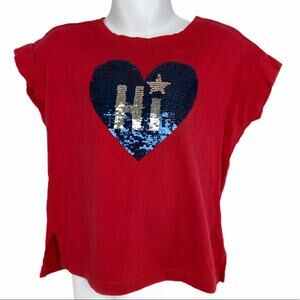 GAP Flip Sequin Heart T-Shirt Red & Blue Size XS